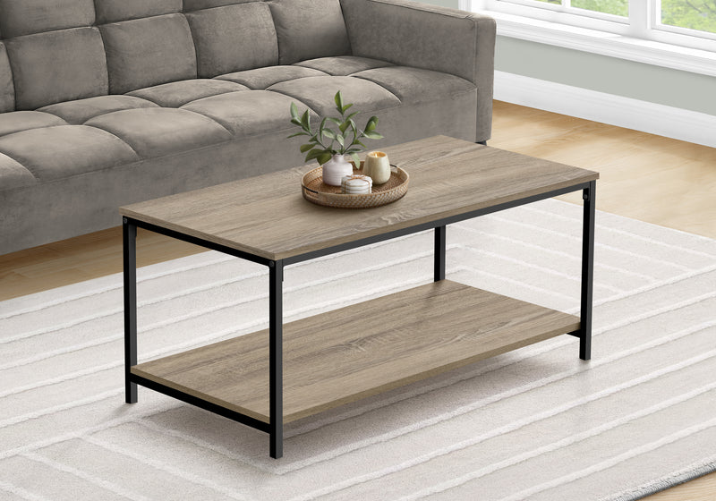 Modern Brown Laminate Coffee Table with Black Metal Frame - 40"L Rectangular Accent for Living Room