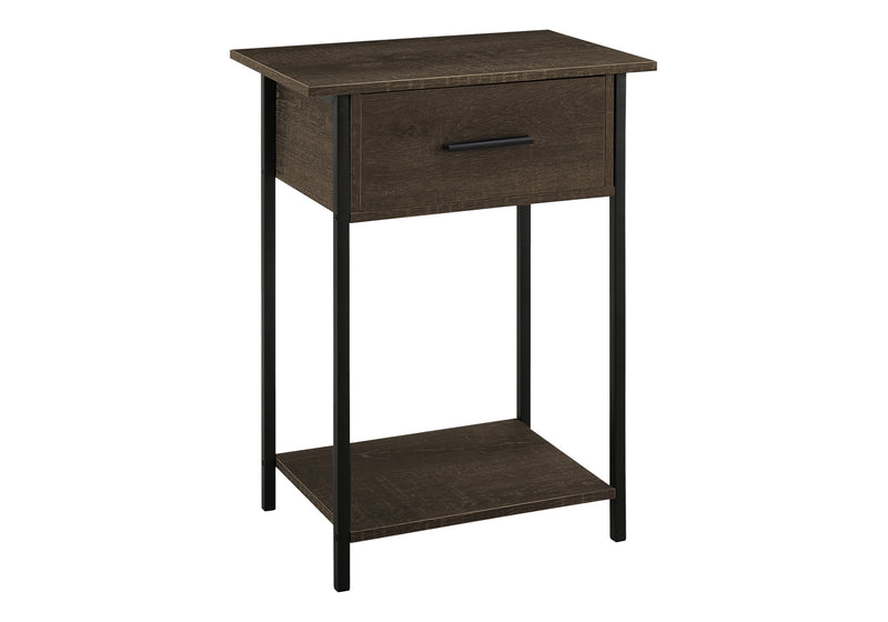 Contemporary 2 Tier Dark Oak Accent Table with Storage Drawer