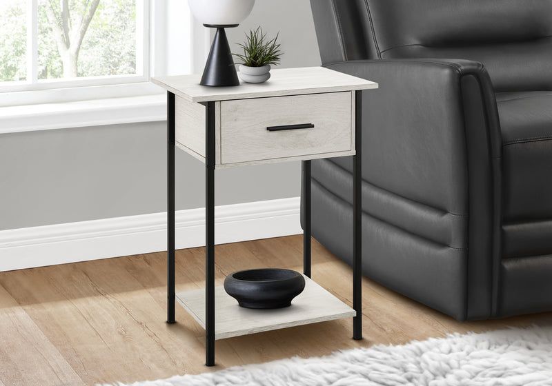 Contemporary 2 Tier Accent Table with Storage Drawer - Washed Oak Laminate