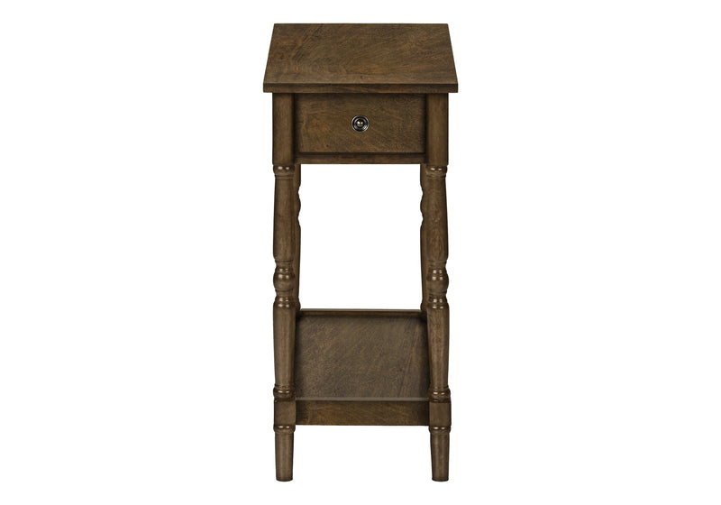 2 Tier Brown Veneer Accent Table with Storage Drawer - Traditional End Table for Bedroom or Living Room