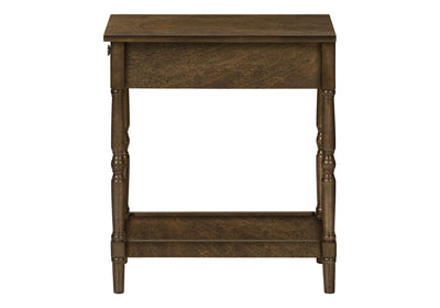 2 Tier Brown Veneer Accent Table with Storage Drawer - Traditional End Table for Bedroom or Living Room