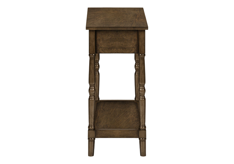 2 Tier Brown Veneer Accent Table with Storage Drawer - Traditional End Table for Bedroom or Living Room