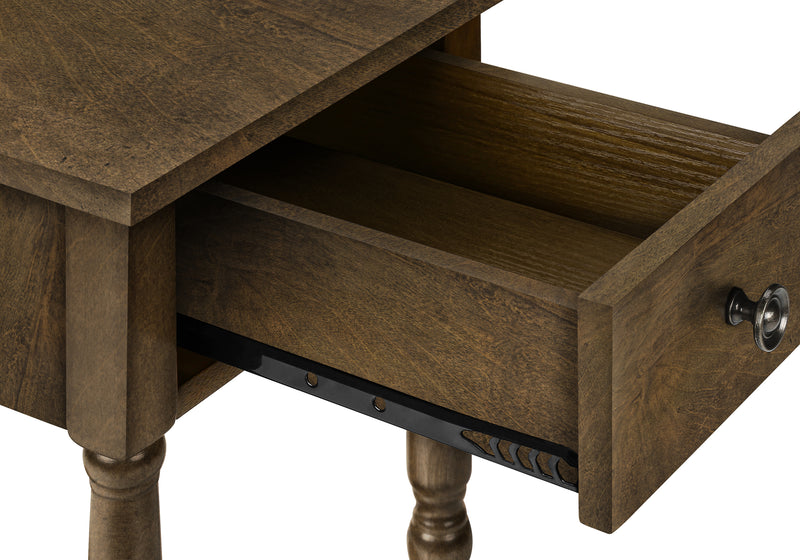 2 Tier Brown Veneer Accent Table with Storage Drawer - Traditional End Table for Bedroom or Living Room