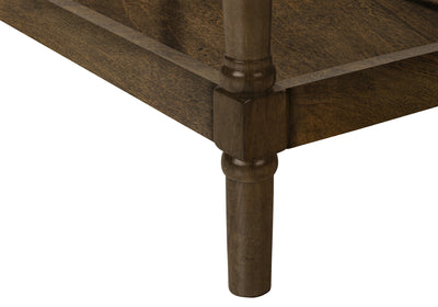 Table d'appoint à 2 niveaux en placage marron avec tiroir de rangement - Table d'appoint traditionnelle pour chambre ou salon