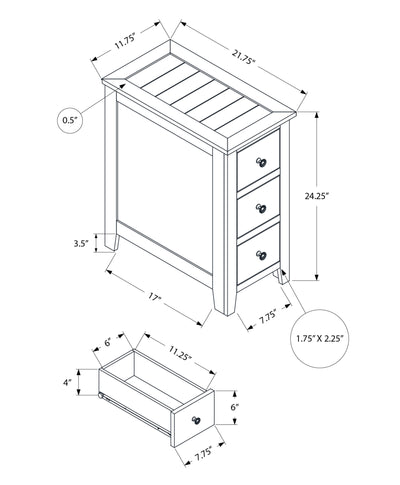 Table d'appoint, table d'appoint, table de chevet, étroite, chambre à coucher, tiroir de rangement, lampe, placage brun, transitionnel