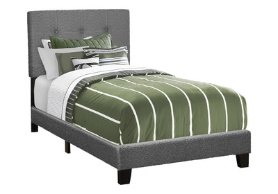 Dark Grey Boucle Upholstered Twin Size Bed Frame - Youth/Teen Bedroom