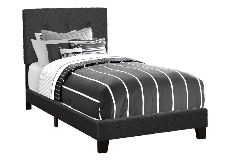 Twin Size Black Boucle Upholstered Bed Frame - Youth/Teen Transitional Bedroom