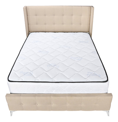 Lit, Queen Size, Chambre à coucher, Rembourré, Aspect lin beige, Pieds en métal chromé