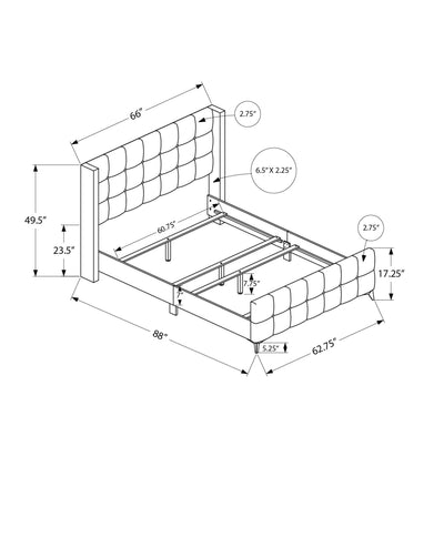 Lit, Queen Size, Chambre à coucher, Rembourré, Aspect lin beige, Pieds en métal chromé