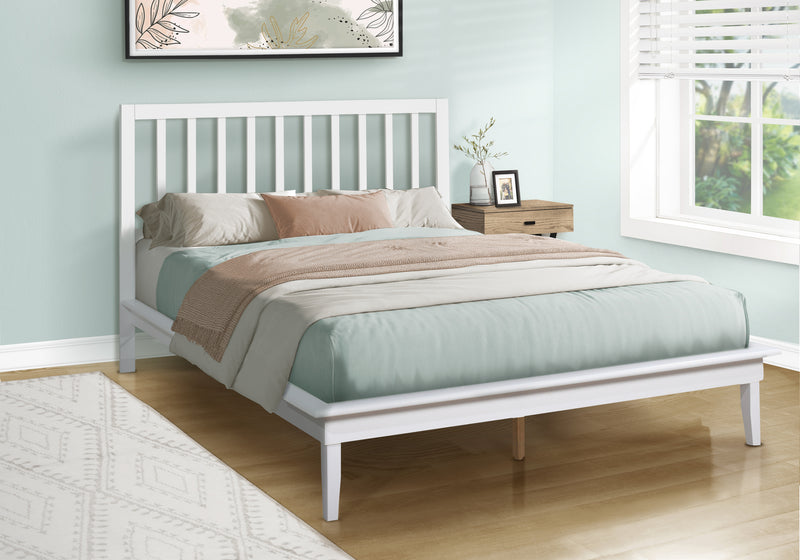 Contemporary White Wood Queen Size Platform Bed Frame - Modern Bedroom