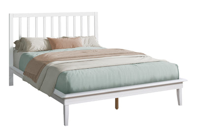 Contemporary White Wood Queen Size Platform Bed Frame - Modern Bedroom