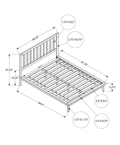 Lit, Lit plateforme, Queen Size, Cadre uniquement, Chambre à coucher, Cadre en bois blanc, Pieds en bois blanc, Contemporain, Moderne