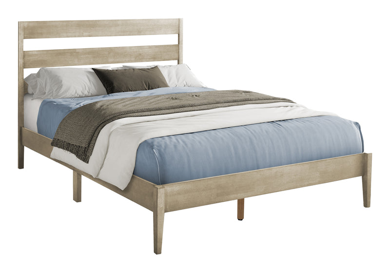 Queen Size Grey Wood Platform Bed Frame - Contemporary Bedroom