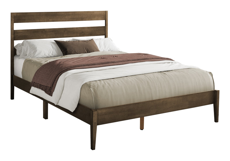 Cadre de lit plateforme Queen Size moderne en noyer - Pieds en bois massif