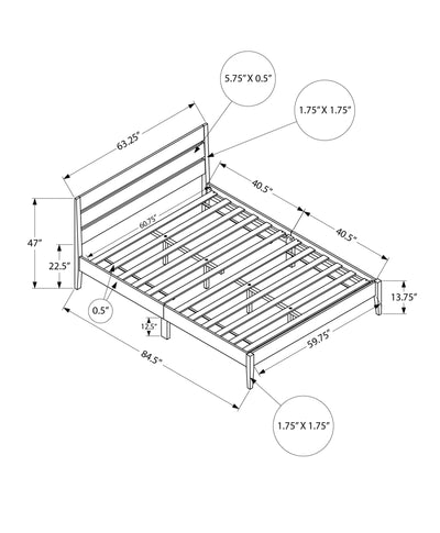 Cadre de lit plateforme Queen Size moderne en noyer - Pieds en bois massif