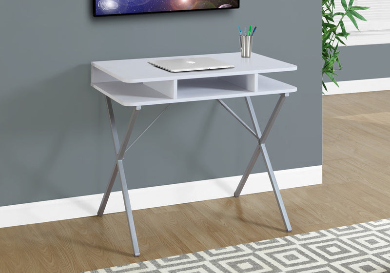 Computer Desk, Home Office, Laptop, Storage Shelves, 31"L, Work, White Laminate, Grey Metal, Contemporary, Modern