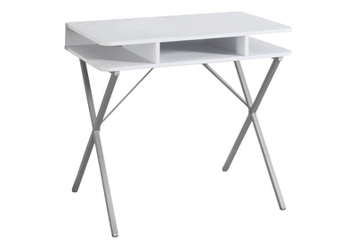 Computer Desk, Home Office, Laptop, Storage Shelves, 31"L, Work, White Laminate, Grey Metal, Contemporary, Modern