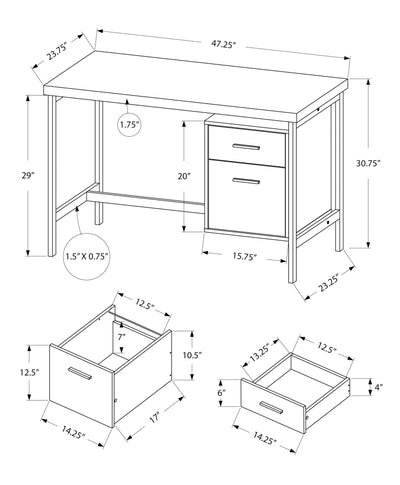 Computer Desk, Home Office, Laptop, Left, Right Set-up, Storage Drawers, 48"L, Work, White Laminate, Grey Metal, Contemporary, Modern