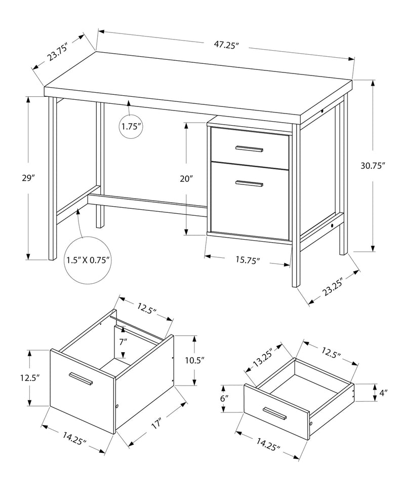 Computer Desk, Home Office, Laptop, Left, Right Set-up, Storage Drawers, 48"L, Work, White Laminate, Grey Metal, Contemporary, Modern