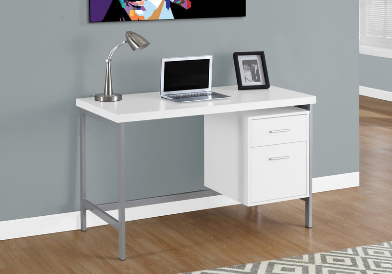 Computer Desk, Home Office, Laptop, Left, Right Set-up, Storage Drawers, 48"L, Work, White Laminate, Grey Metal, Contemporary, Modern