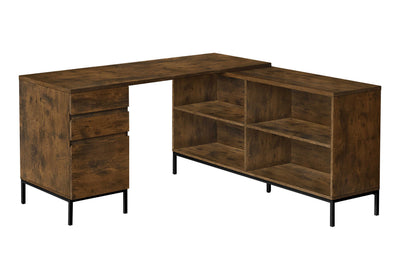 60" L-Shaped Brown Laminate Computer Desk with Storage Drawers - Modern Home Office Solution