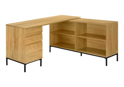 Bureau d'ordinateur en stratifié marron en forme de L de 60 po avec tiroirs de rangement - Solution de bureau à domicile moderne