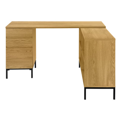 Bureau d'ordinateur en stratifié marron en forme de L de 60 po avec tiroirs de rangement - Solution de bureau à domicile moderne