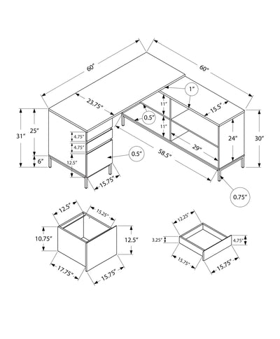 Bureau d'ordinateur en stratifié marron en forme de L de 60 po avec tiroirs de rangement - Solution de bureau à domicile moderne