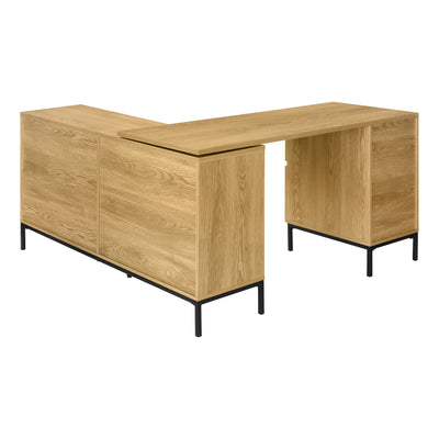 Bureau d'ordinateur en stratifié marron en forme de L de 60 po avec tiroirs de rangement - Solution de bureau à domicile moderne