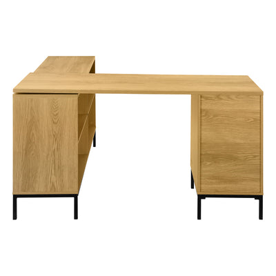 Bureau d'ordinateur, bureau à domicile, coin, tiroirs de rangement, 60"L, forme en L, travail, ordinateur portable, stratifié marron, métal noir, contemporain, moderne