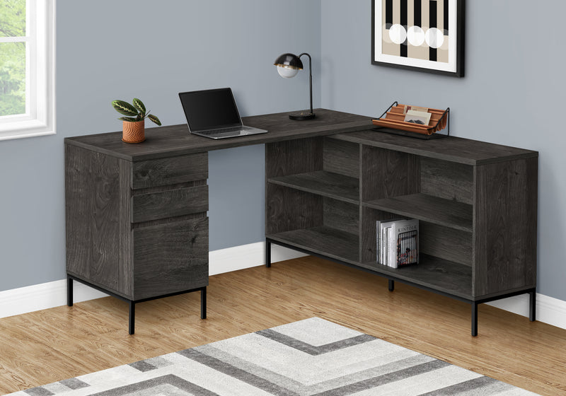 Corner Computer Desk with Storage Drawers - 60"L L Shape Grey Laminate