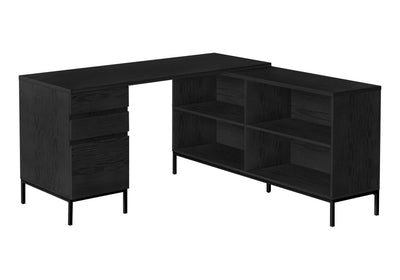 Contemporary Black Laminate Corner Computer Desk with Storage - 60"L