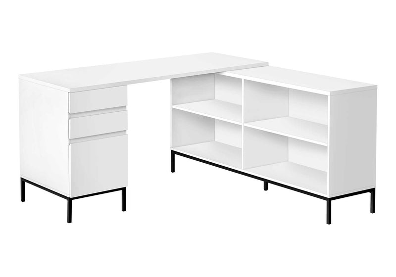 60"L White Laminate Corner Computer Desk with Storage Drawers - Modern Home Office Workstation