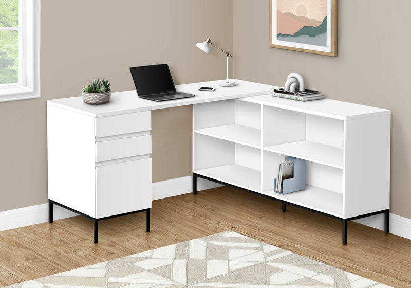 60"L White Laminate Corner Computer Desk with Storage Drawers - Modern Home Office Workstation