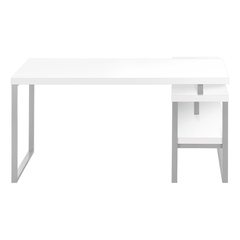 Modern White L-Shaped Computer Desk with Storage Shelves, 60"L - Home Office Corner Set-up"