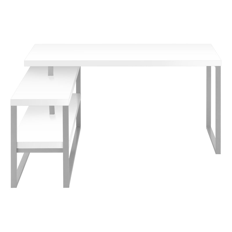 Modern White L-Shaped Computer Desk with Storage Shelves, 60"L - Home Office Corner Set-up"