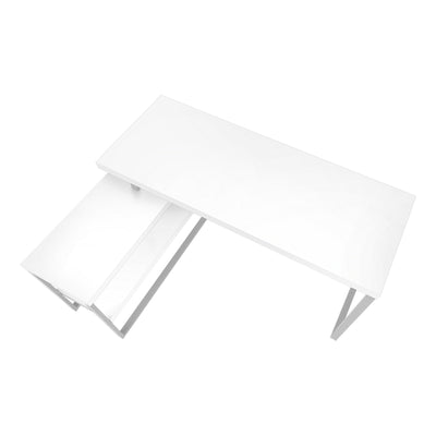 Modern White L-Shaped Computer Desk with Storage Shelves, 60"L - Home Office Corner Set-up"