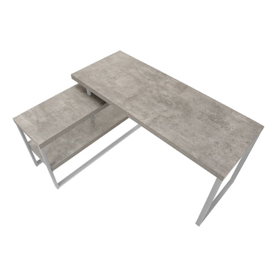 Modern Grey Concrete L-Shaped Computer Desk with Storage Shelves