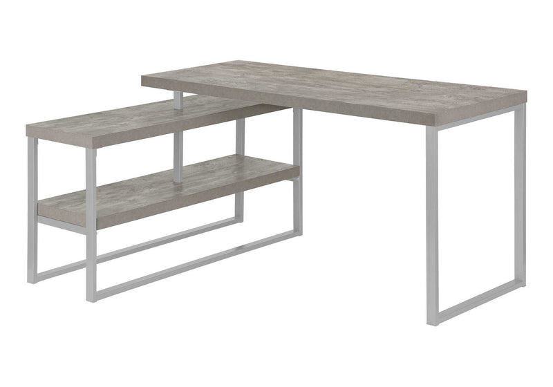 Modern Grey Concrete L-Shaped Computer Desk with Storage Shelves