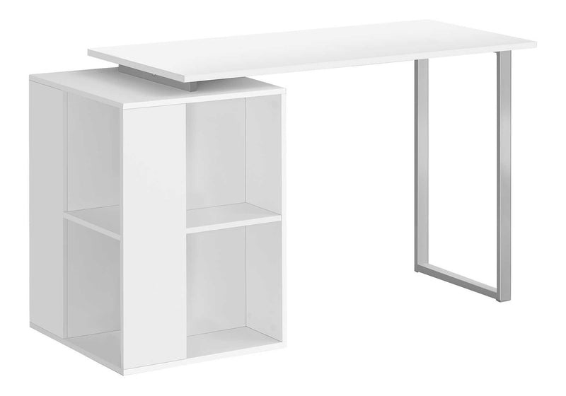 55" White Laminate Computer Desk w/ Storage Shelves - Modern Home Office Setup