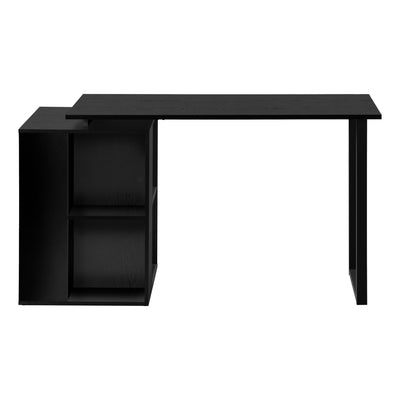 Bureau d'ordinateur, bureau à domicile, configuration gauche, droite, étagères de rangement, 55"L, travail, ordinateur portable, stratifié noir, métal noir, contemporain, moderne