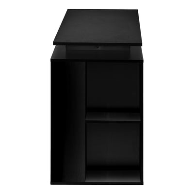 Bureau d'ordinateur, bureau à domicile, configuration gauche, droite, étagères de rangement, 55"L, travail, ordinateur portable, stratifié noir, métal noir, contemporain, moderne