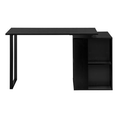 Bureau d'ordinateur, bureau à domicile, configuration gauche, droite, étagères de rangement, 55"L, travail, ordinateur portable, stratifié noir, métal noir, contemporain, moderne