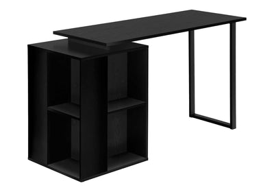 Bureau d'ordinateur, bureau à domicile, configuration gauche, droite, étagères de rangement, 55"L, travail, ordinateur portable, stratifié noir, métal noir, contemporain, moderne