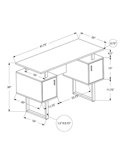 Bureau d'ordinateur, bureau à domicile, ordinateur portable, rangement, 48"L, travail, stratifié blanc, métal gris, contemporain, moderne