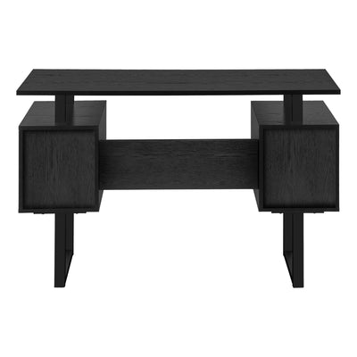 Bureau d'ordinateur, bureau à domicile, ordinateur portable, rangement, 48"L, travail, stratifié noir, métal noir, contemporain, moderne