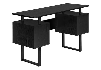 Bureau d'ordinateur, bureau à domicile, ordinateur portable, rangement, 48"L, travail, stratifié noir, métal noir, contemporain, moderne