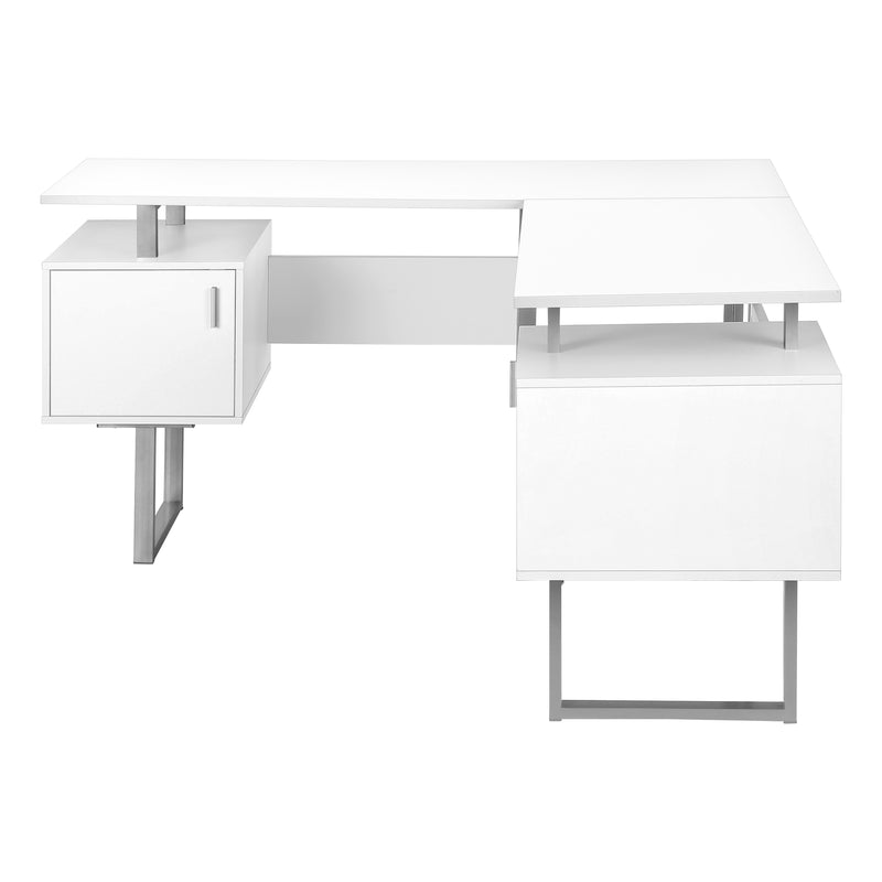 Computer Desk, Home Office, Corner, Storage, 58"L, L Shape, Work, Laptop, White Laminate, Grey Metal, Contemporary, Modern