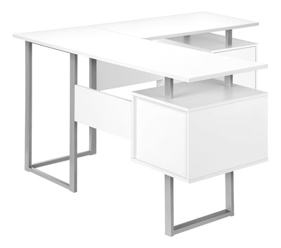 Computer Desk, Home Office, Corner, Storage, 58"L, L Shape, Work, Laptop, White Laminate, Grey Metal, Contemporary, Modern