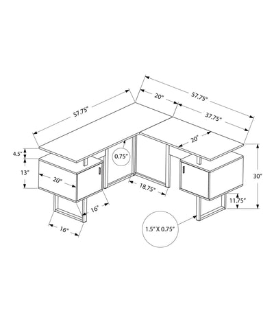 Computer Desk, Home Office, Corner, Storage, 58"L, L Shape, Work, Laptop, White Laminate, Grey Metal, Contemporary, Modern